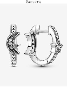 Pandora Crescent Moon & Stars Beaded Hoop Earrings